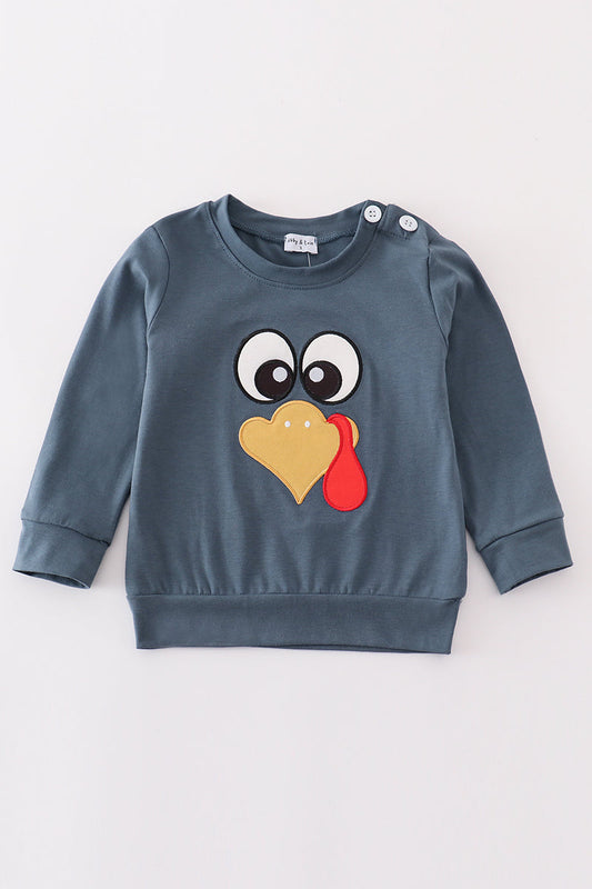 Navy thanksgiving turkey applique boy top