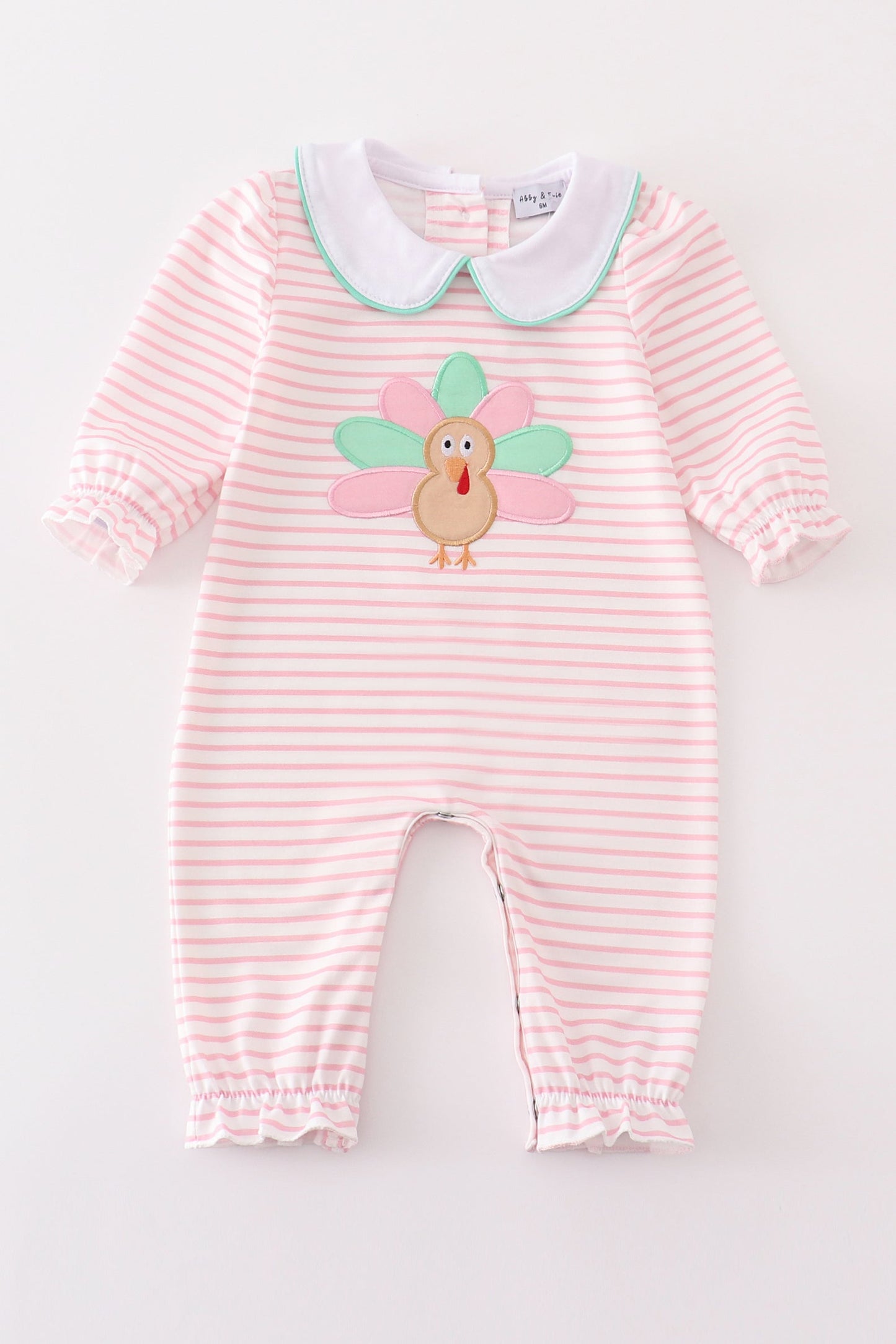 Pink stripe turkey applique girl romper