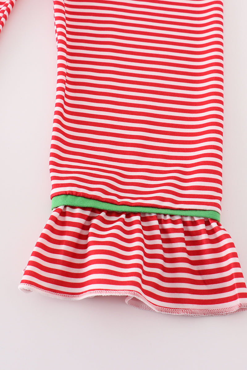 Red stripe christmas tree ruffle girl pajamas set