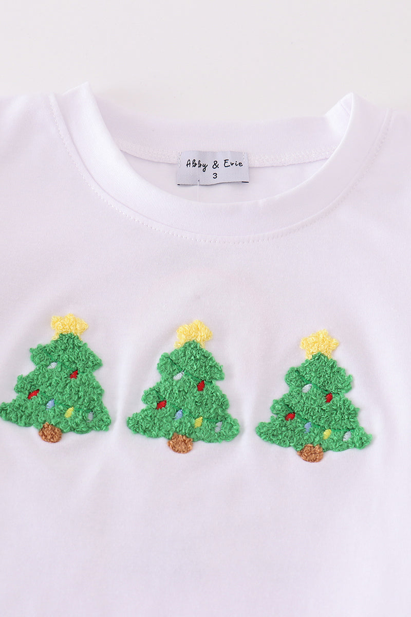 Blue christmas tree french knot smocked boy set