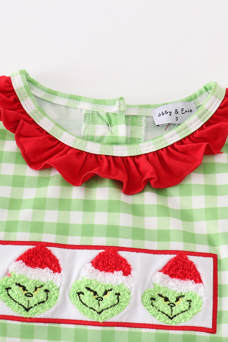 Green christmas grinch french knot dress