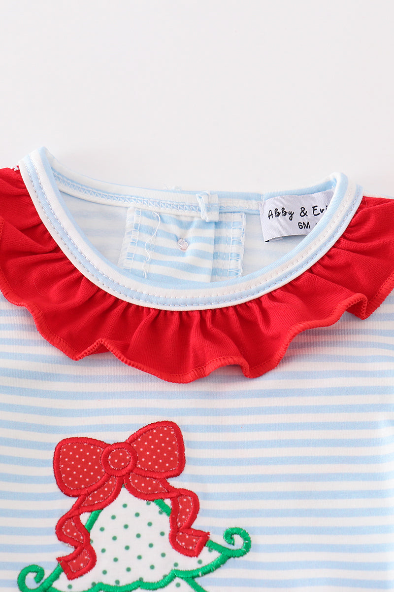 Blue stripe chrismtas puppy applique girl bubble