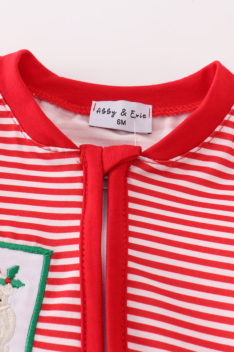 Red stripe christmas santa claus zipper boy romper