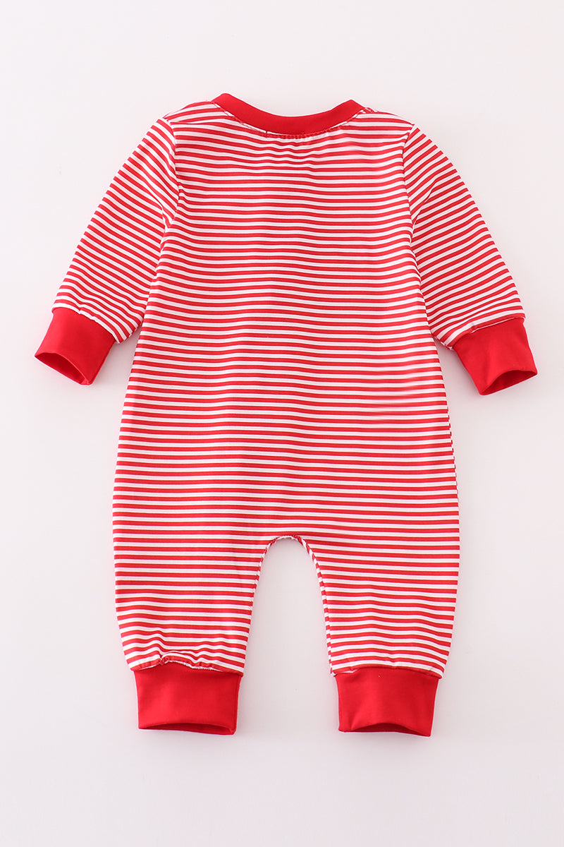 Red stripe christmas santa claus zipper boy romper