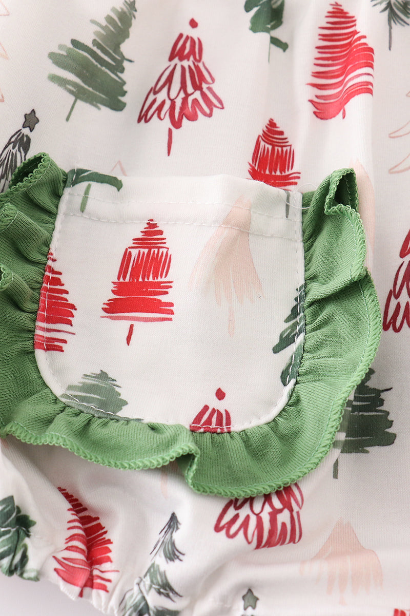 Green christmas tree print girl ruffle bubble