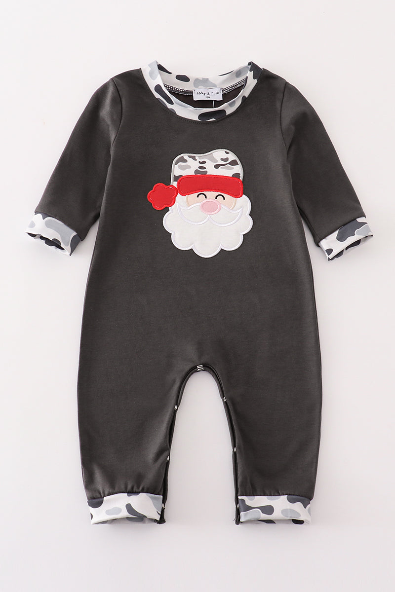 Camouflage christmas santa claus applique boy romper