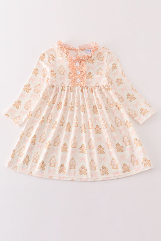 Beige gingerbread ruffle dress