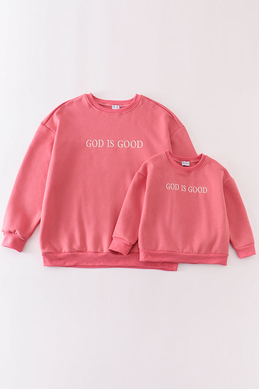 Mauve god is good embroidery mom&me fleece sweatshirt