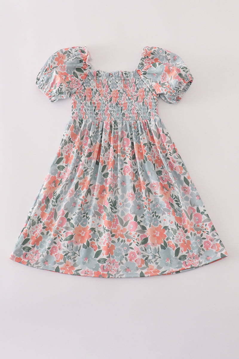 Green garden bloom smocked mom&me dress