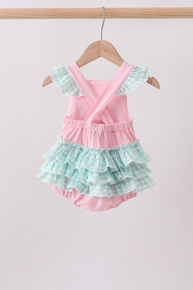 Pink Strawberry Applique Knit Bubble