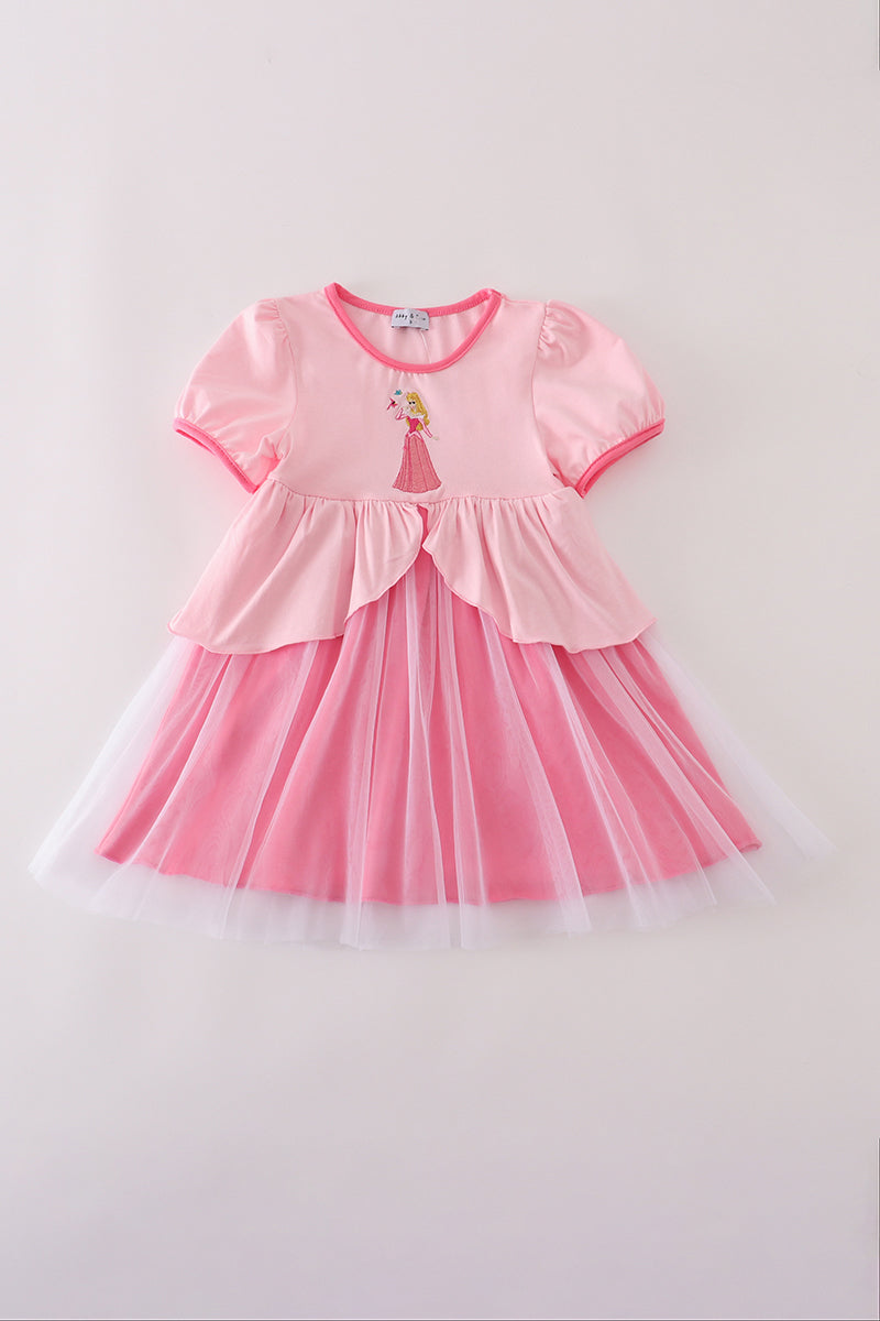 Pink princess embroidery ruffle dress