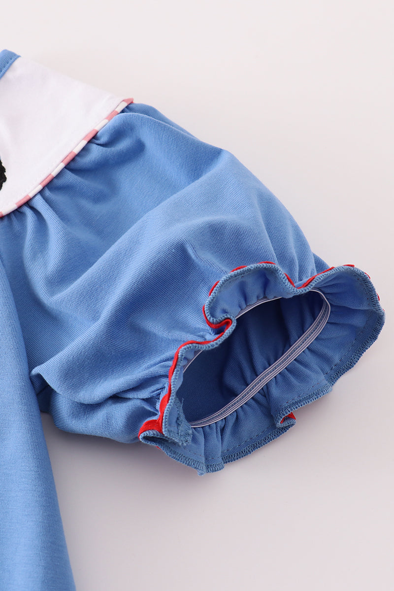 Blue tractor embroidery dress