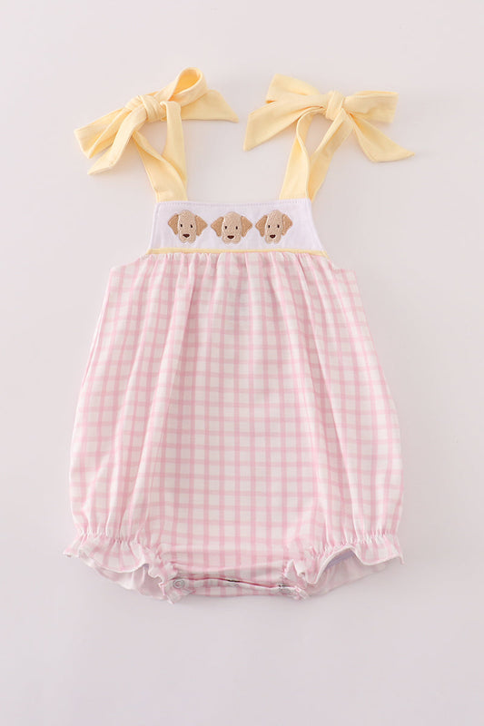 Pink puppy embroidery gingham bubble