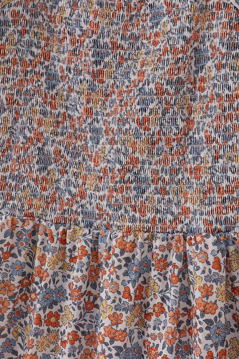 Fall floral print smocked mom dress