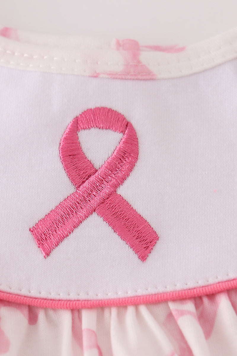 Pink bow tie embroidery ruffle dress