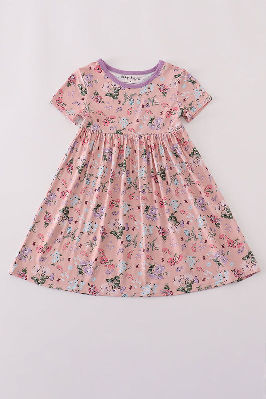 Purple floral print bamboo dress