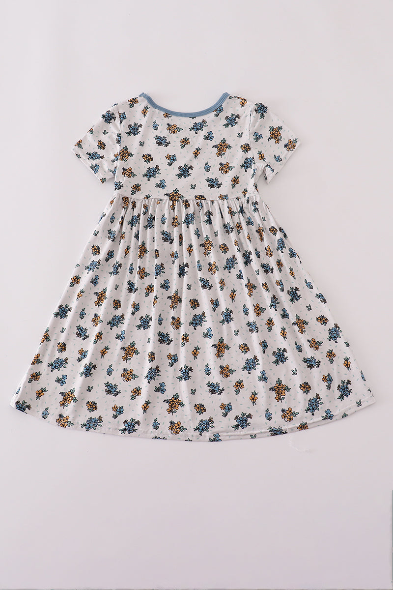 Blue floral print bamboo dress