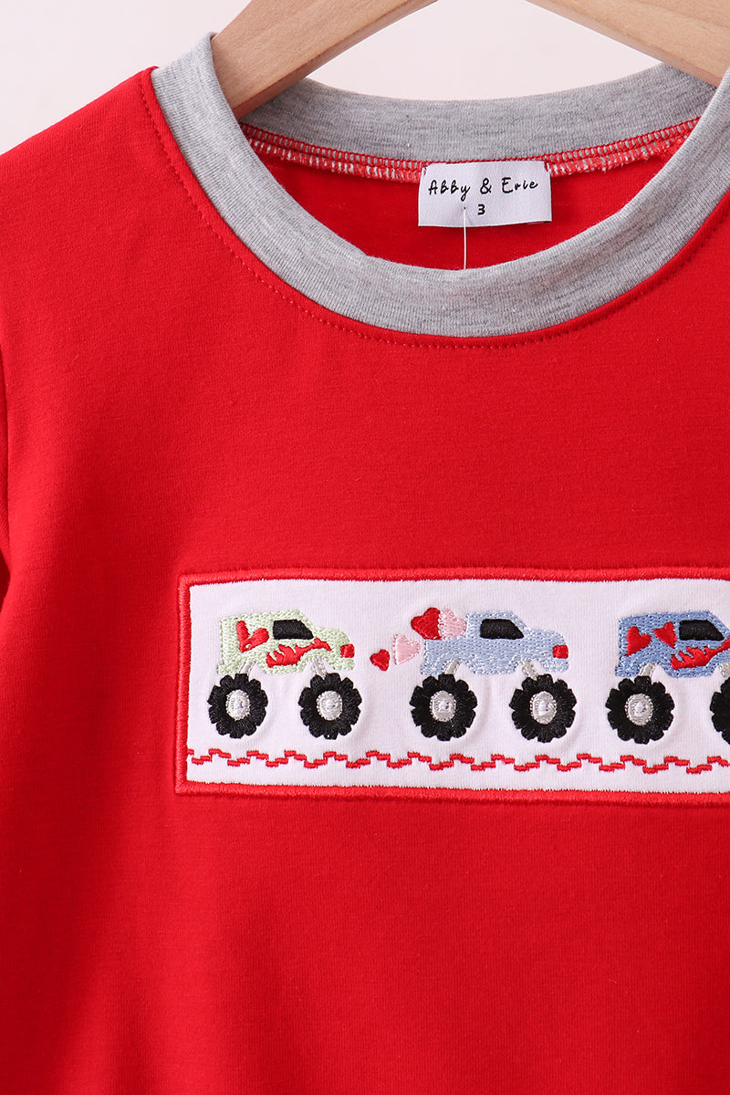 Red vehicle embroidery top