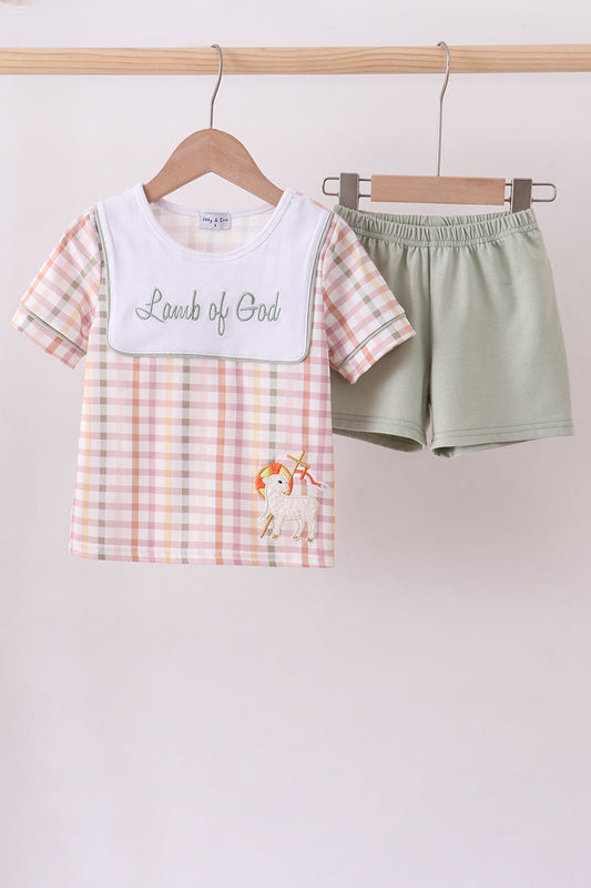Lawb of god applique plaid shorts set