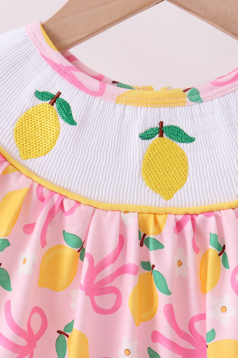 Pink lemon smocked ruffle dress
