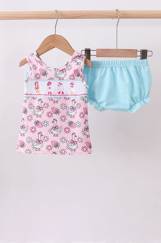 Pink Goose Smocked Bloomer Set