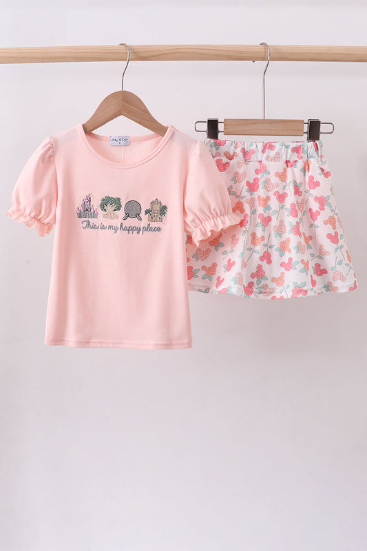 Happy Place Embroidered Skorts Set
