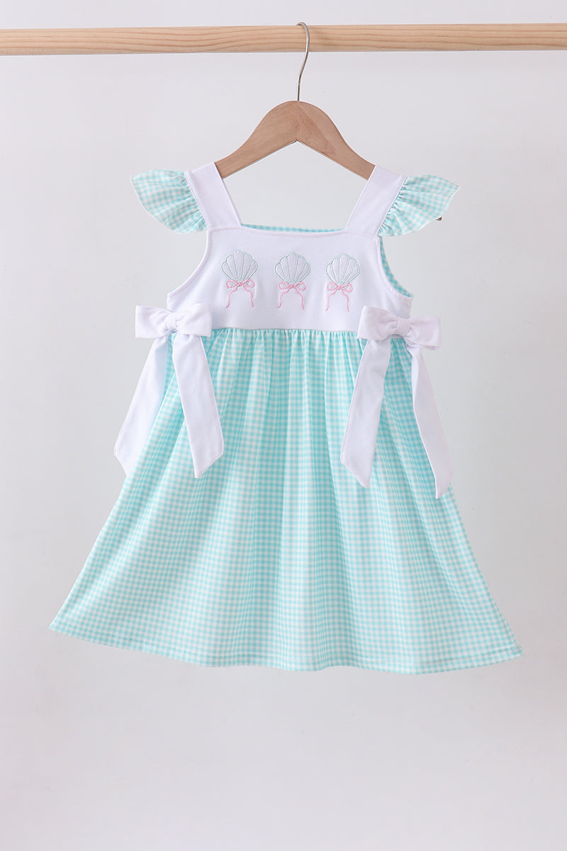 Blue seashell embroidery ruffle dress