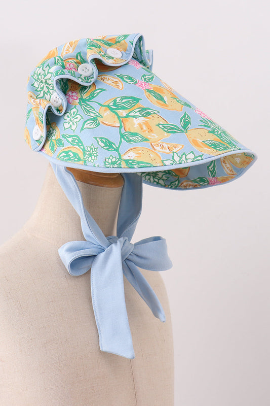 Green lemon print bow bonnet