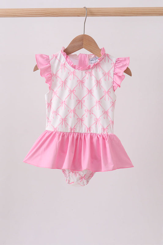 Pink bow ruffle one-piece swimsuit