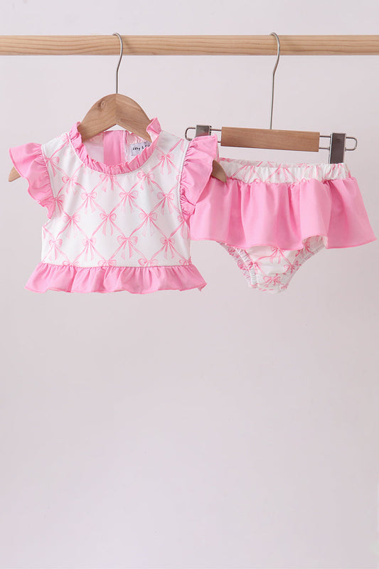 Pink bow ruffle 2pc swimsuit
