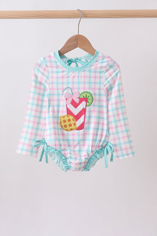 Green plaid horse applique rashguard