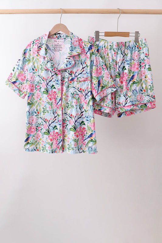 Pink Floral Bamboo Pajamas Women Set