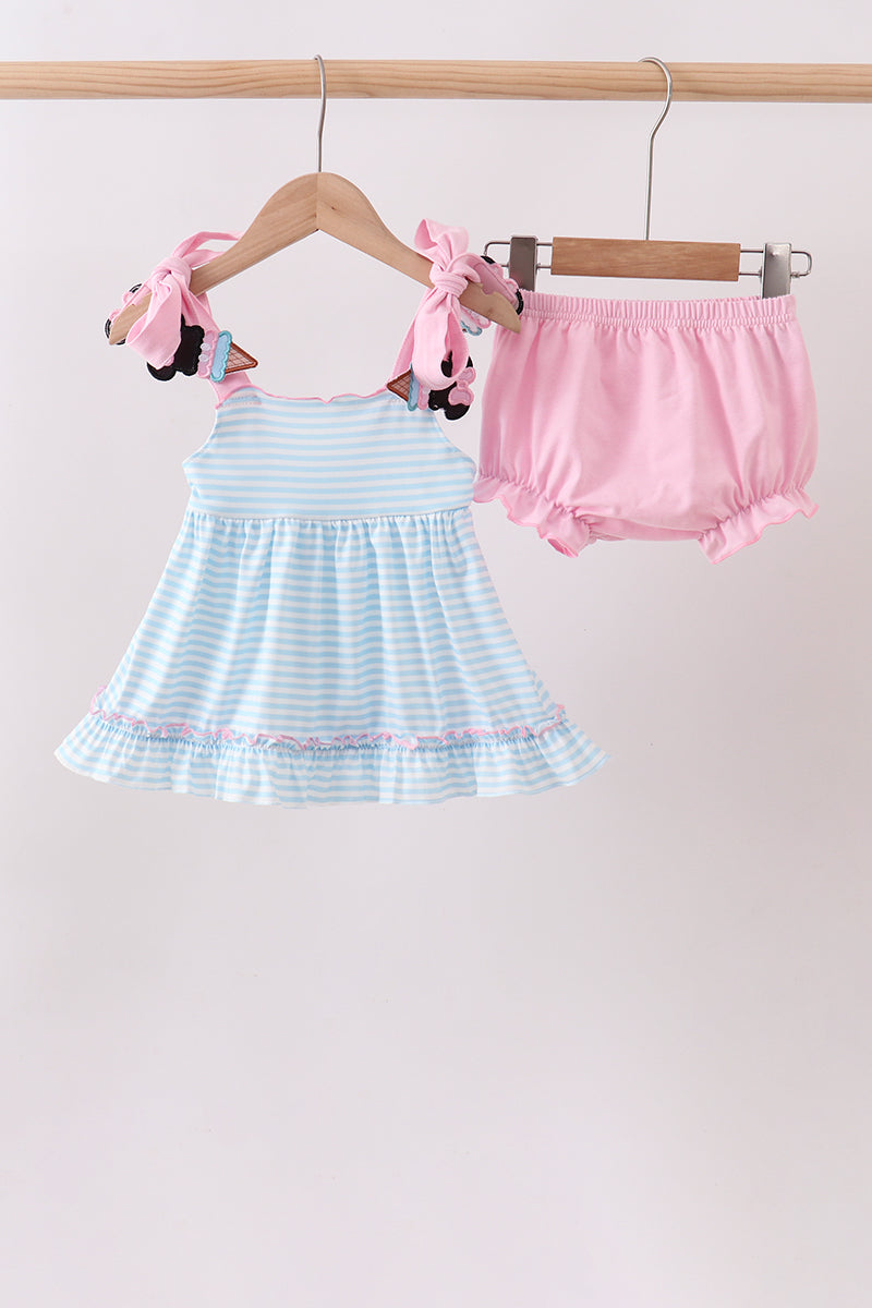 Blue Ice Cream Applique Bloomer Set