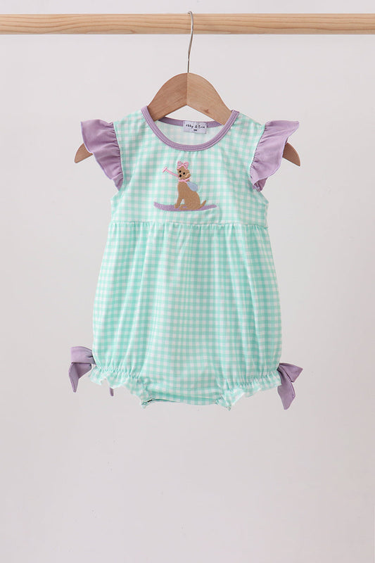 Mint Puppy Plaid Embroidered Bubble