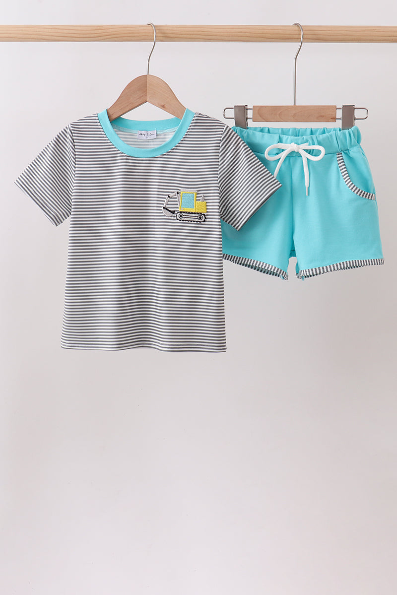 Black Excavator Stripe Embroidered Set