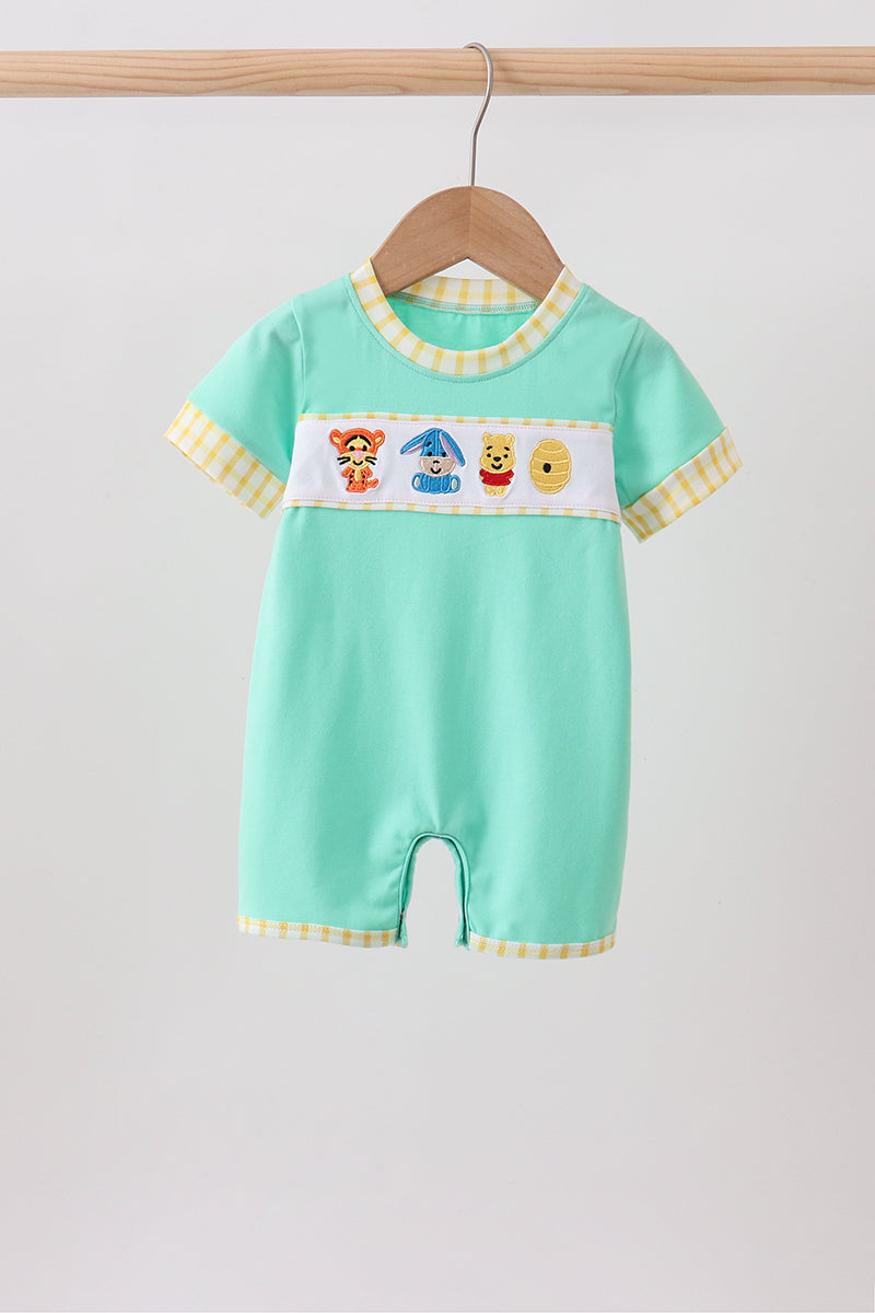 Mint Honey Bear Embroidered Romper