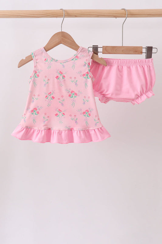 Pink Floral Ruffle Bloomer Set