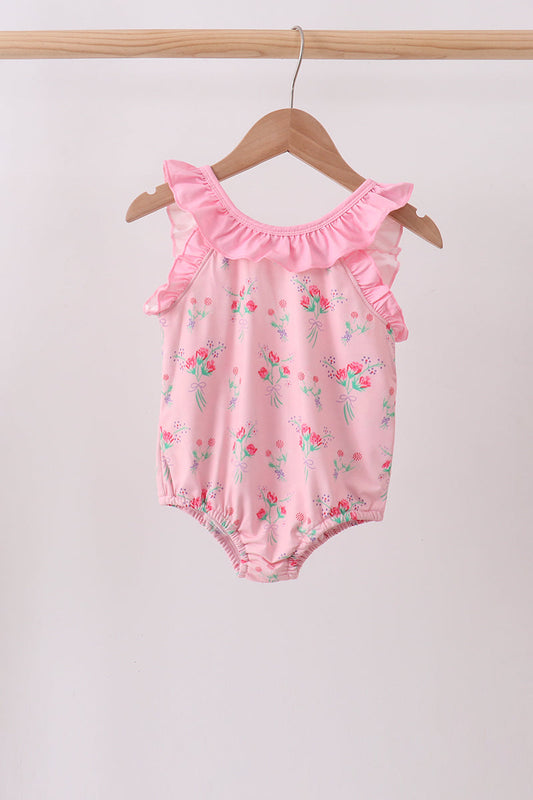 Pink Floral Ruffle One-Piece Swimsuit