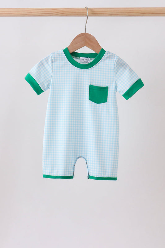Green grid pocket romper