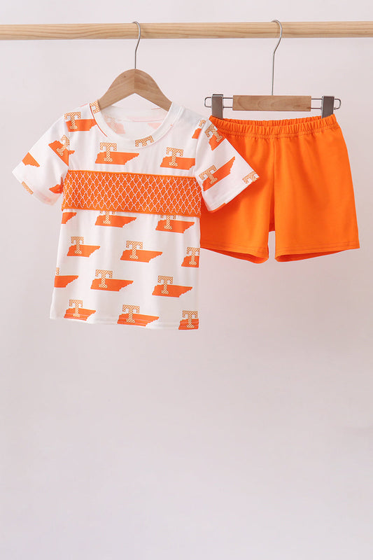 Orange Tennessee Smocked Shorts Set