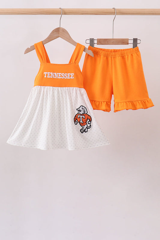 Orange Tennessee Applique Ruffle Shorts Set