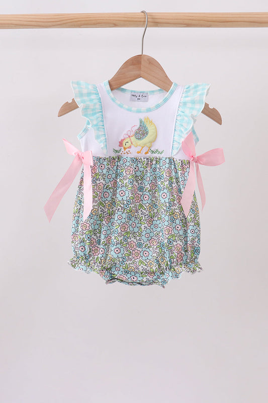 Mint Chicken Applique Ruffle Bubble
