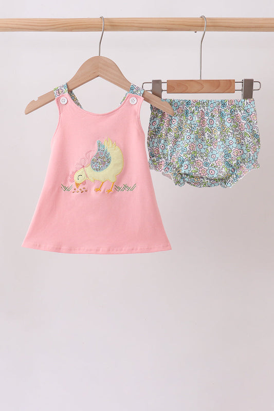 Pink Chicken Applique Bloomer Set