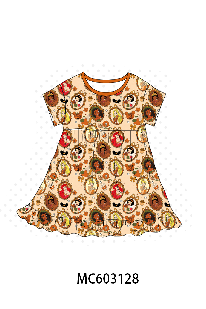 Orange princess bamboo ruffle dress