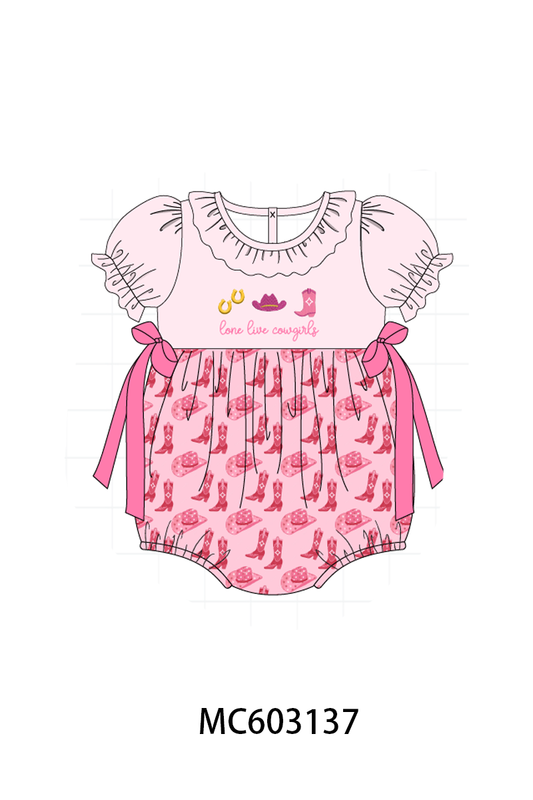 Pink Cowgirl Boots Embroidery Bubble