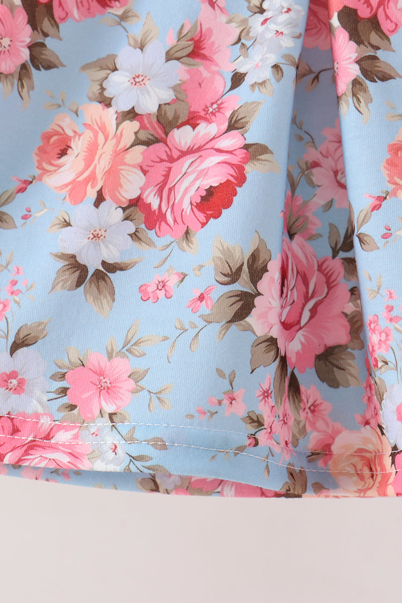 Blue rose floral ruffle bloomer set