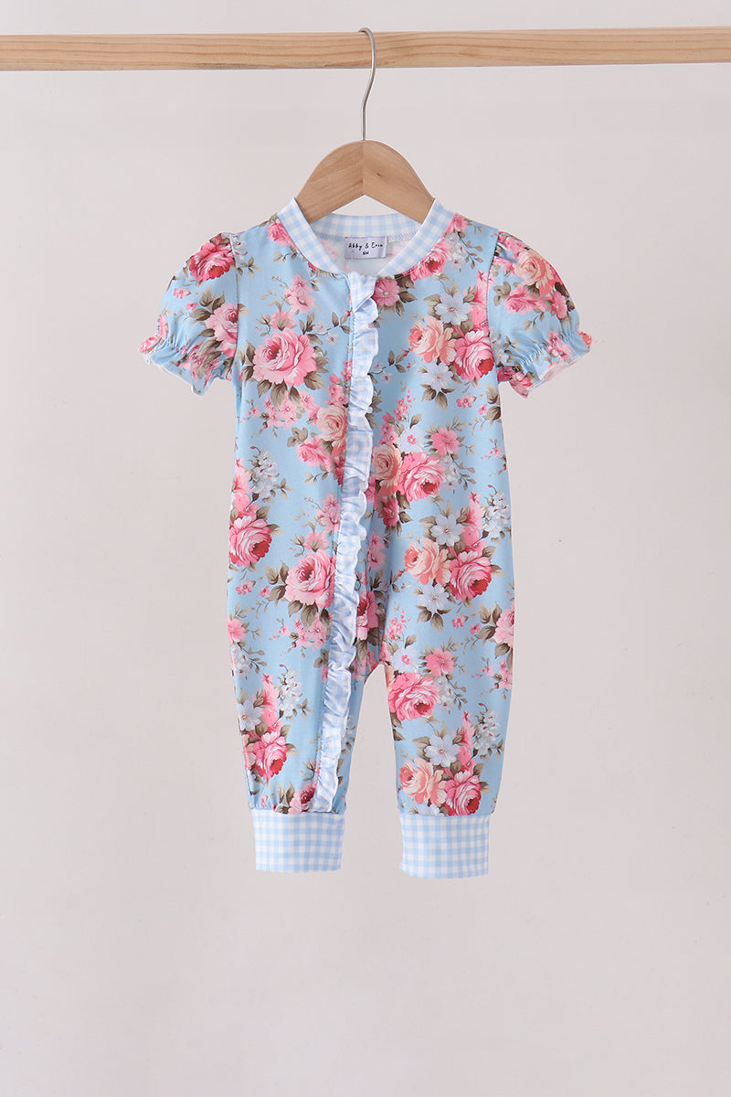 Blue rose floral ruffle romper