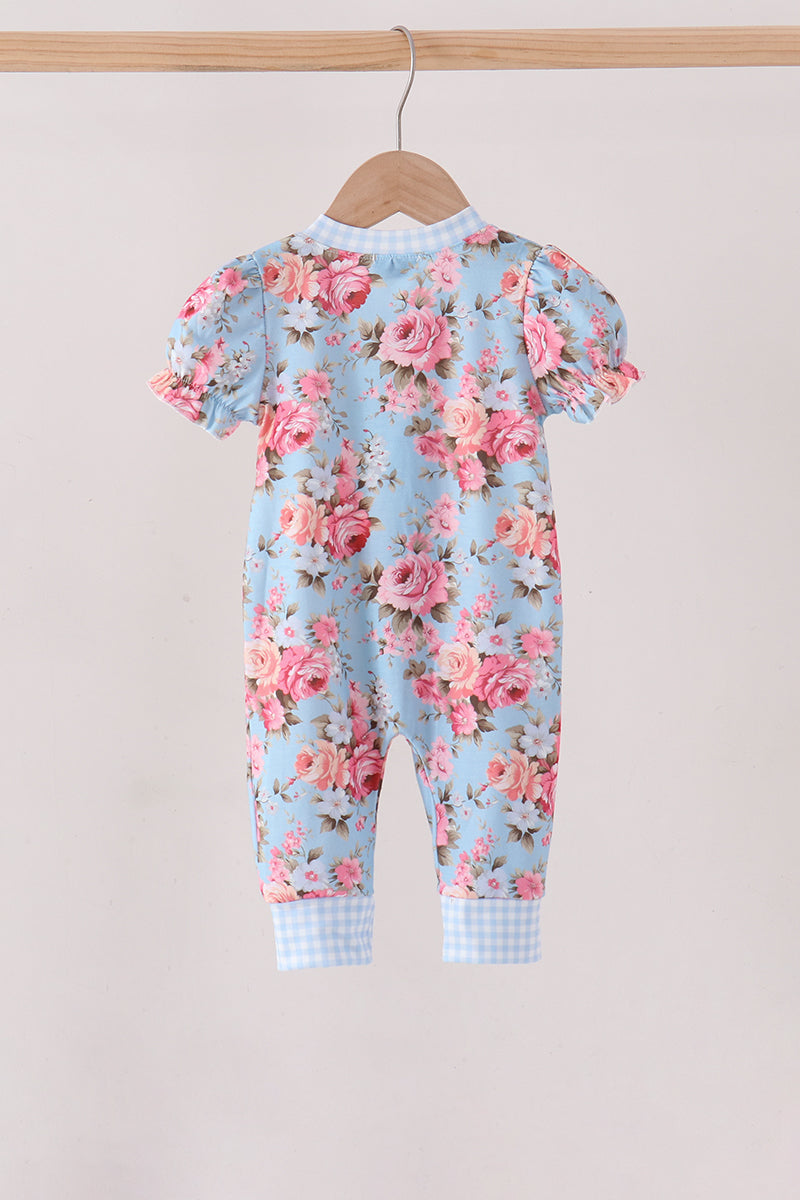 Blue rose floral ruffle romper