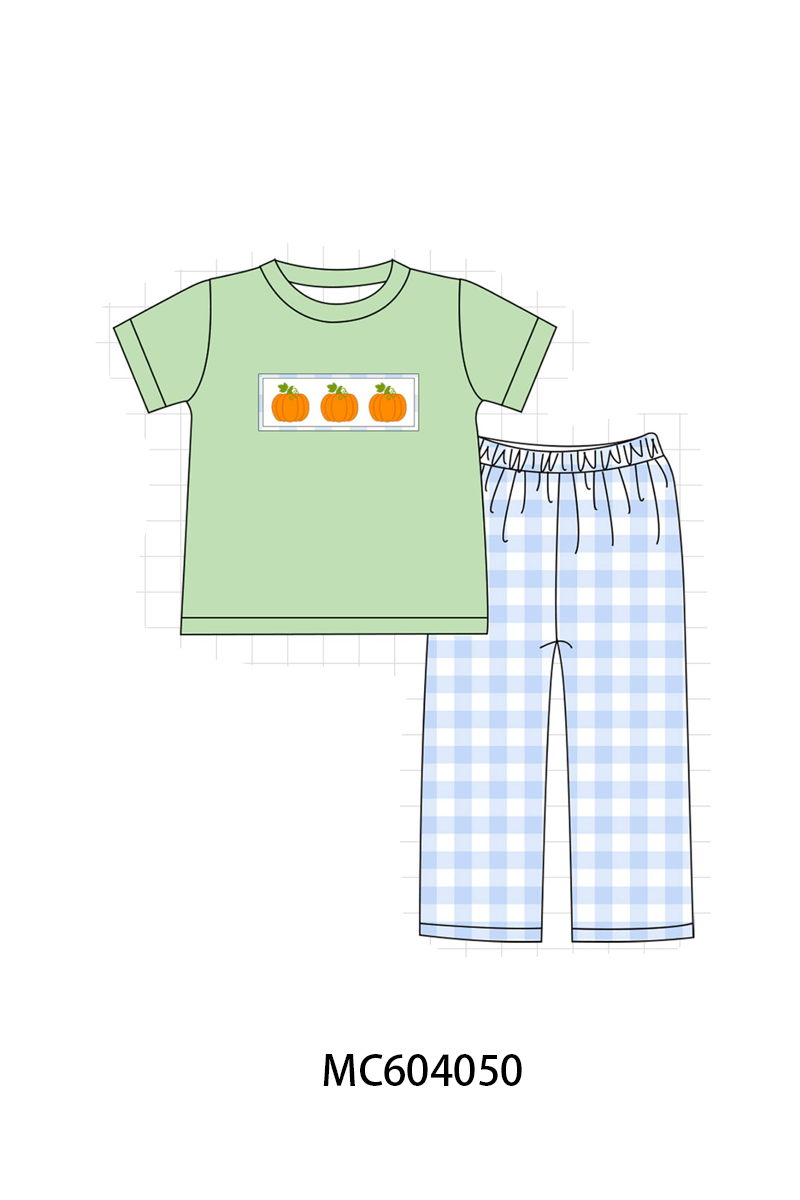 Blue Pumpkin Embroidery Gingham pants Set