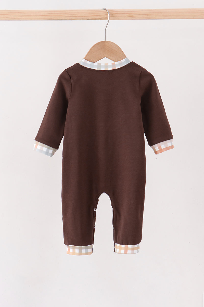 Brown deer applique romper